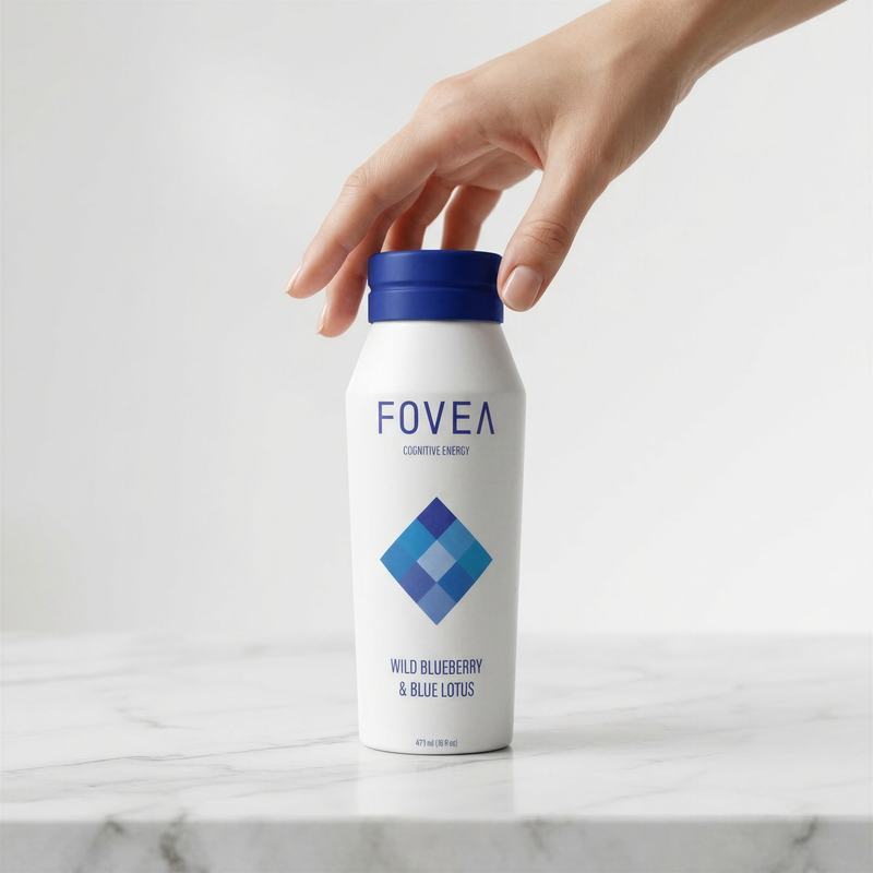 Hand reaching for a FOVEA bottle